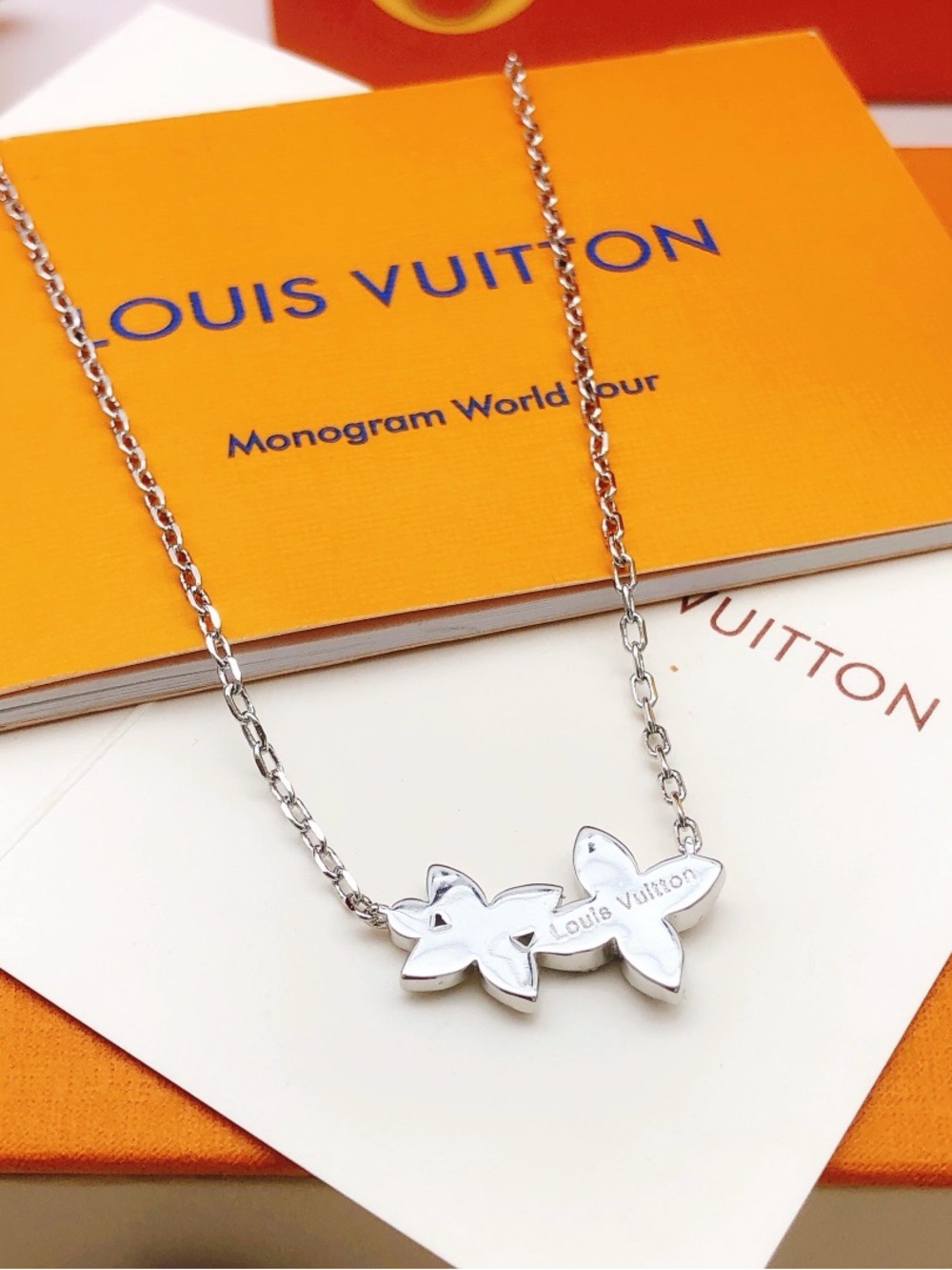 Louis Vuitton Silver Floral Double Monogram Necklace